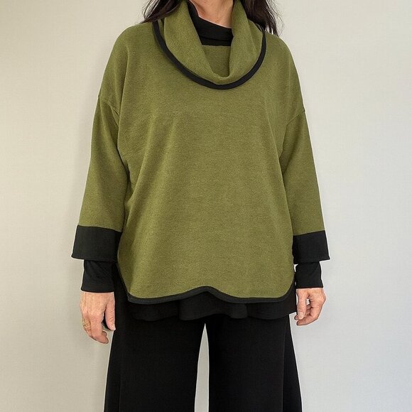Habitat Moss Green Wool Blend Boxy Cowlneck Lagenlook Pullover Top Women’s Small - Picture 1 of 11